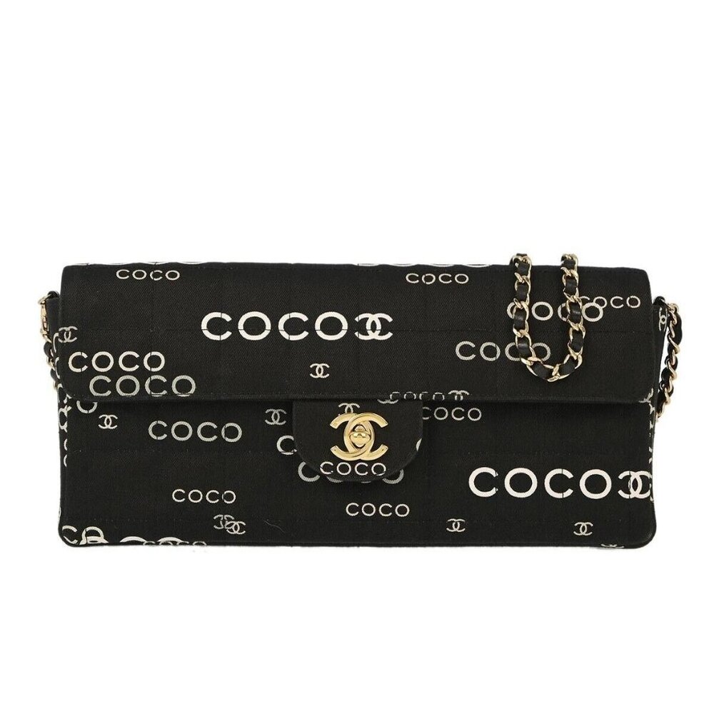 Chanel Black Canvas COCO East West Choco Bar Shoulder Bag 152783